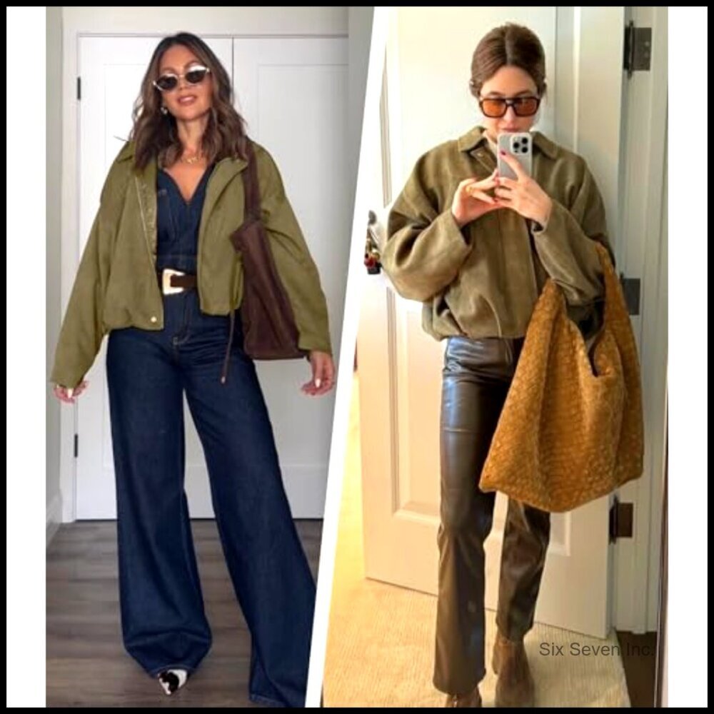 Oversized Faux Suede Bomber Jacket Cropped Lapel Streetwear Pilot Coat - Picture 4 of 7
